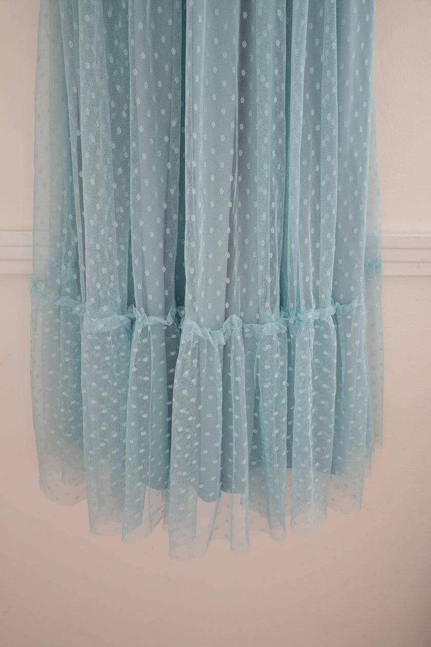 Blue Tulle Tie Shoulder Maxi - Size Medium