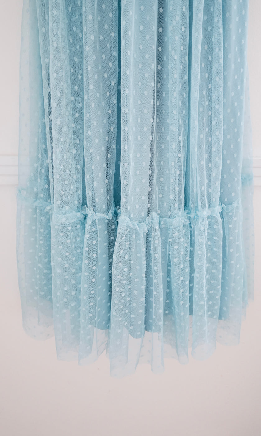 Blue Tulle Tie Shoulder Maxi - Size Medium