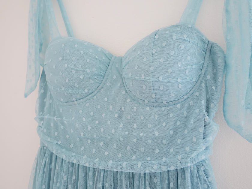 Blue Tulle Tie Shoulder Maxi - Size Medium