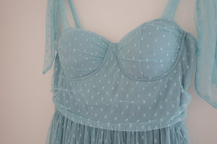 Blue Tulle Tie Shoulder Maxi - Size Medium