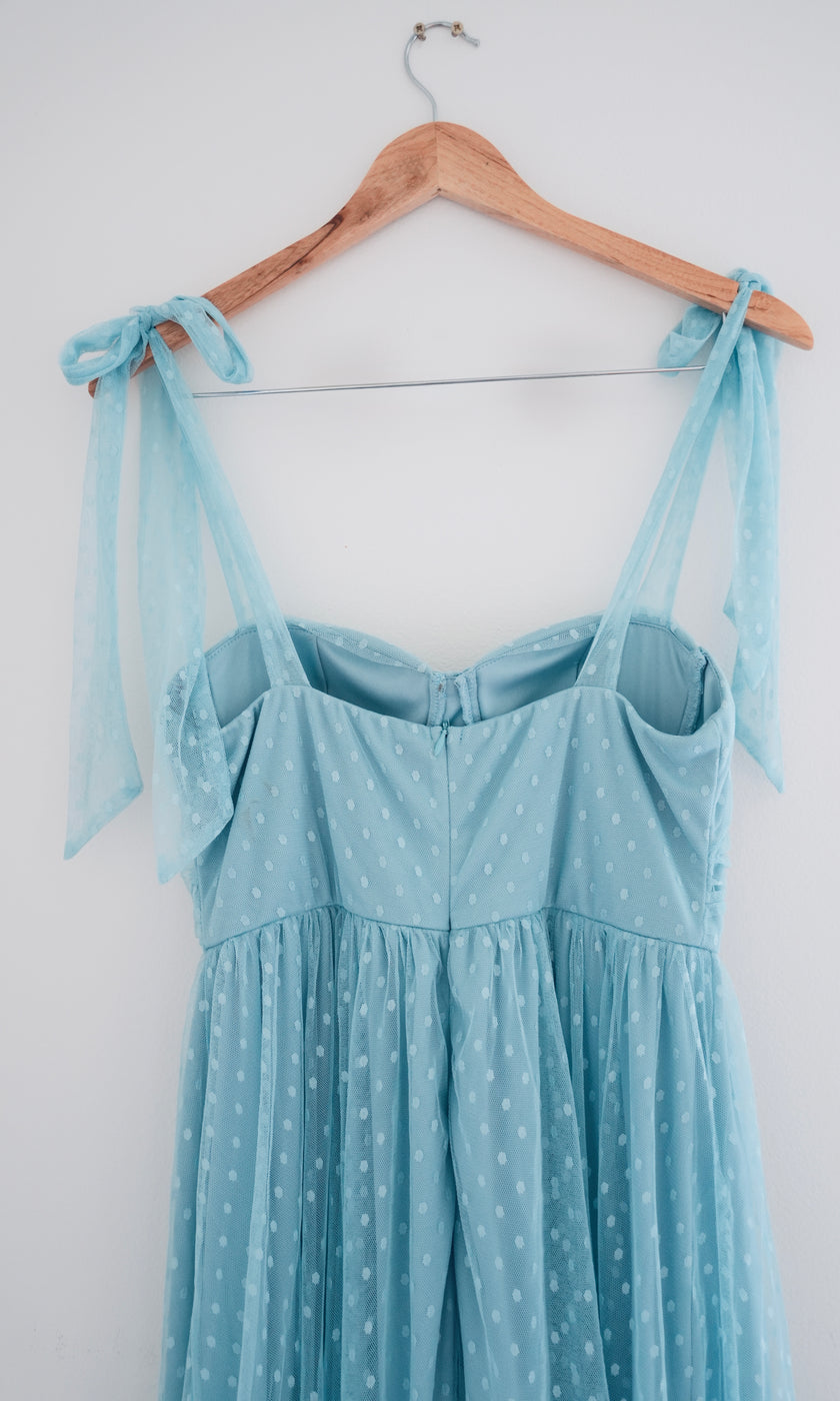 Blue Tulle Tie Shoulder Maxi - Size Medium