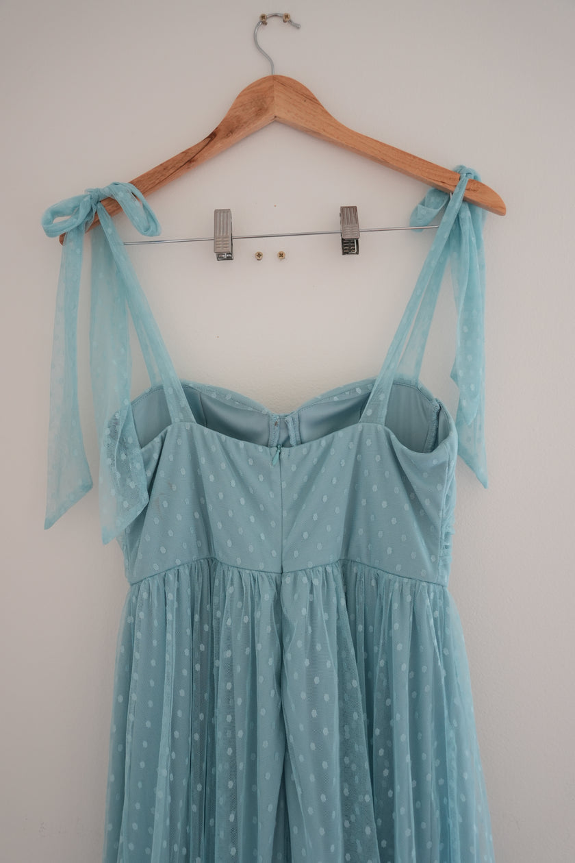 Blue Tulle Tie Shoulder Maxi - Size Medium