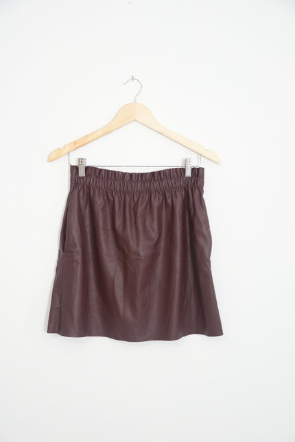 Zara Knit Faux Leather Maroon Skirt Size Medium
