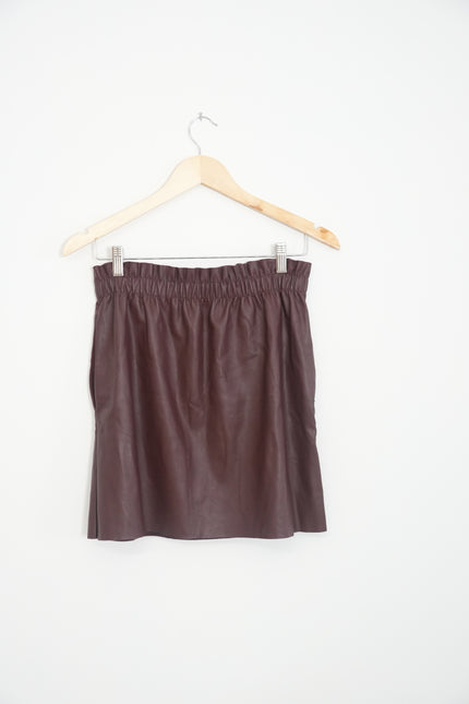 Zara Knit Faux Leather Maroon Skirt Size Medium