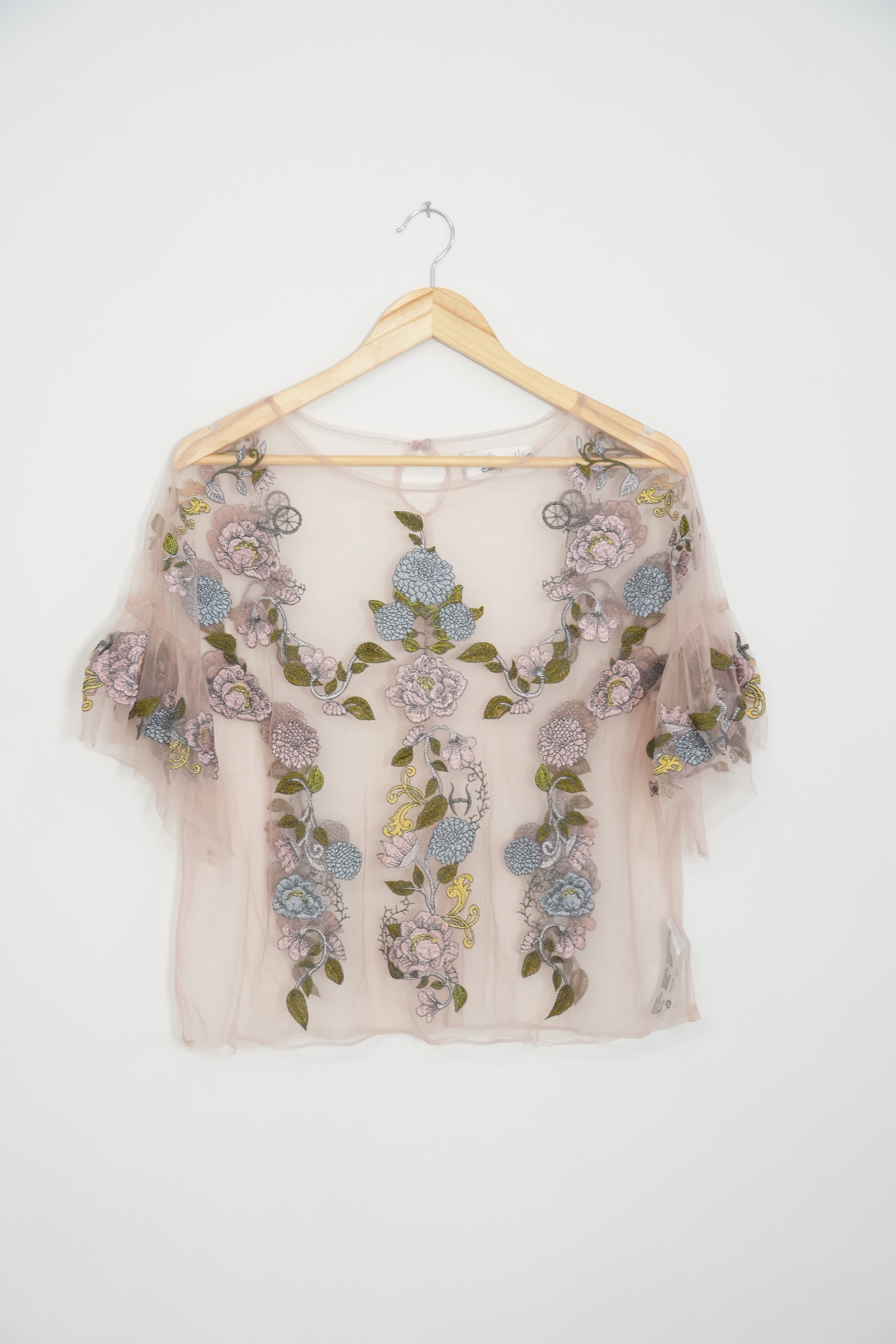 Disney Floral Embroidered Mesh Blouse Size Large