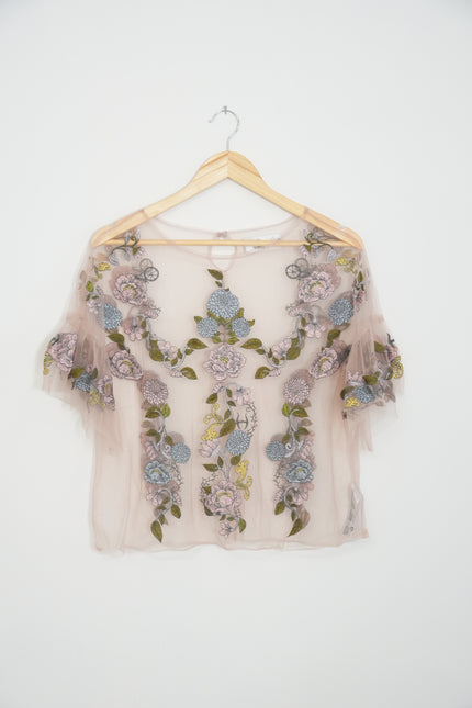 Disney Floral Embroidered Mesh Blouse Size Large