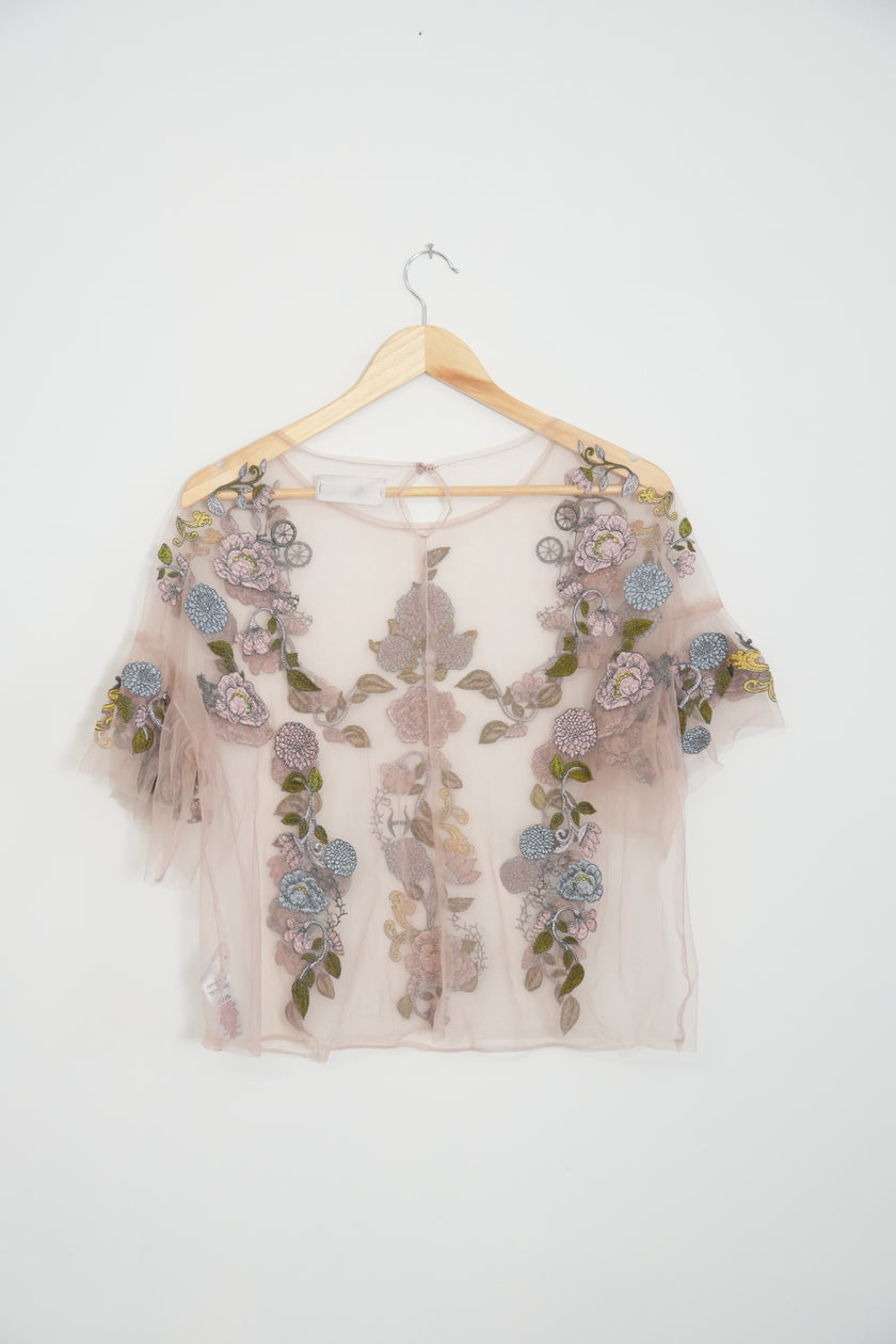Disney Floral Embroidered Mesh Blouse Size Large