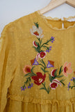 Zara Trafaluc Collection Mustard Yellow Embroidered Long Sleeve Blouse Size Medium