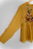 Zara Trafaluc Collection Mustard Yellow Embroidered Long Sleeve Blouse Size Medium