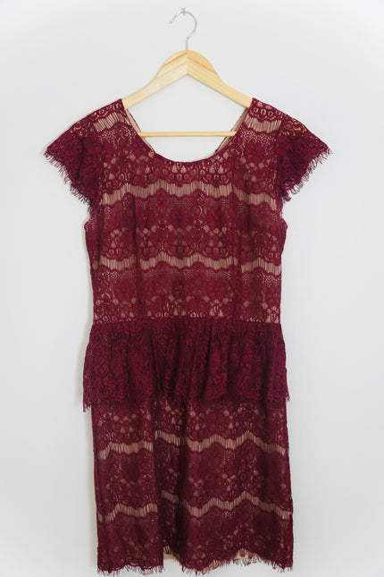Maeve by Anthropologie Maroon Lace Peplum Dress Size Medium