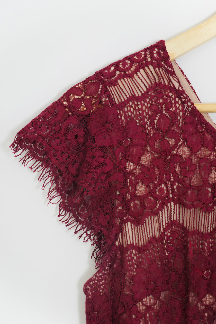 Maeve by Anthropologie Maroon Lace Peplum Dress Size Medium