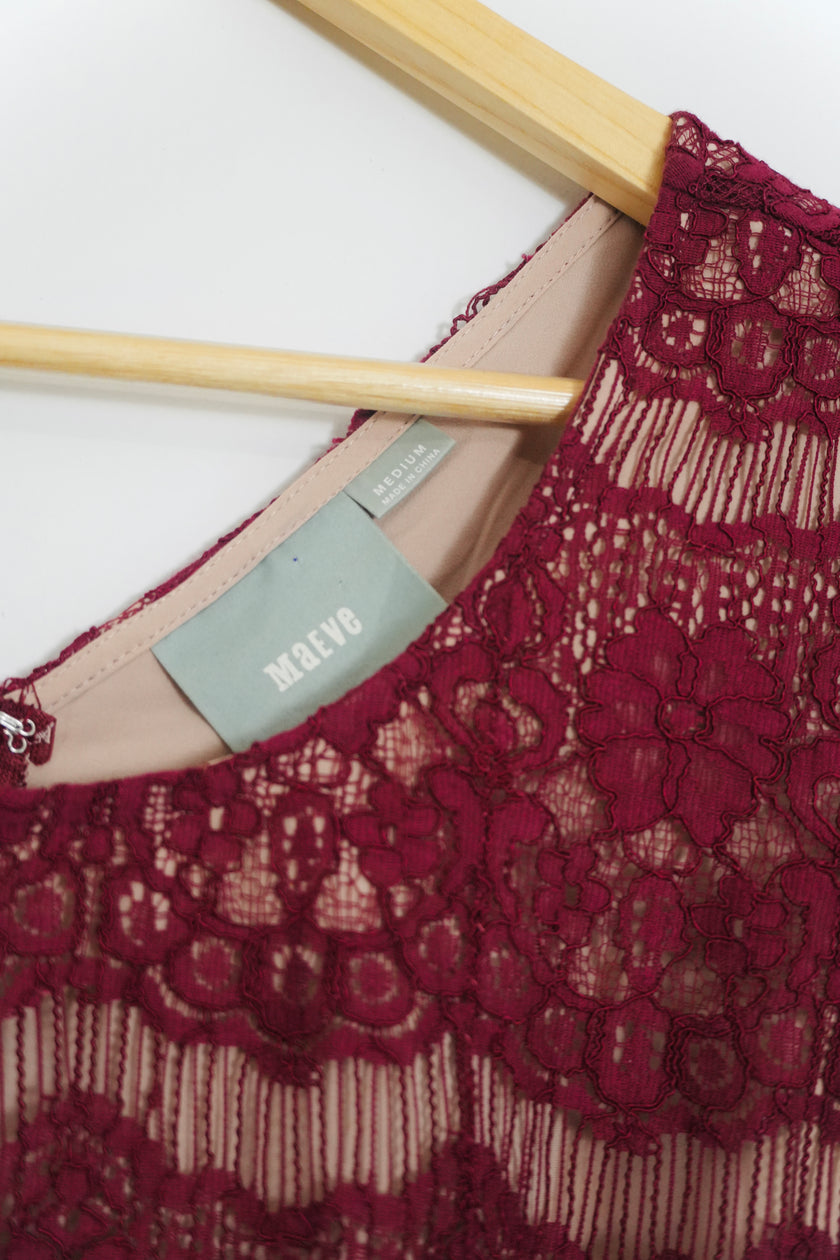Maeve by Anthropologie Maroon Lace Peplum Dress Size Medium