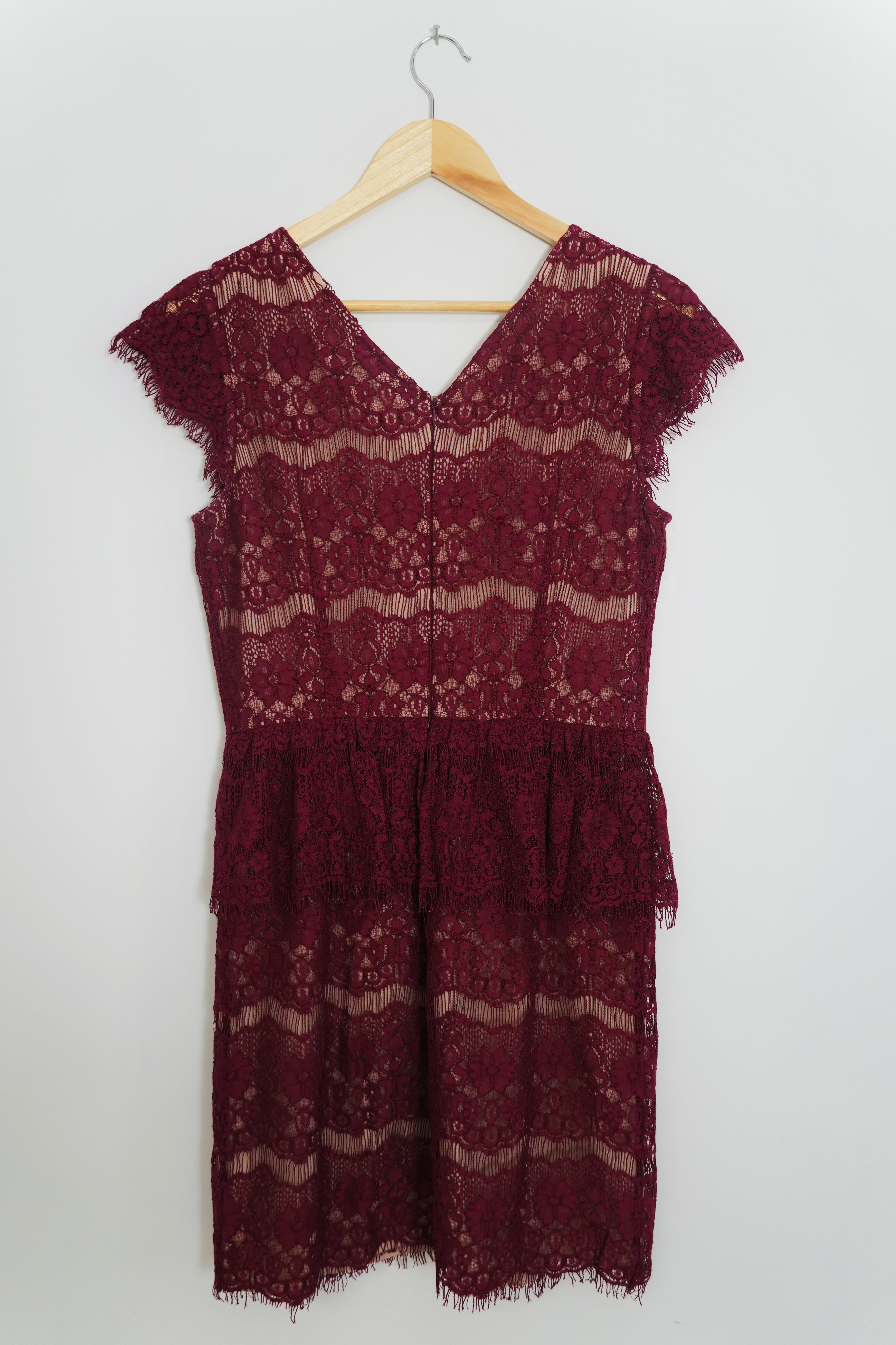 Maeve by Anthropologie Maroon Lace Peplum Dress Size Medium