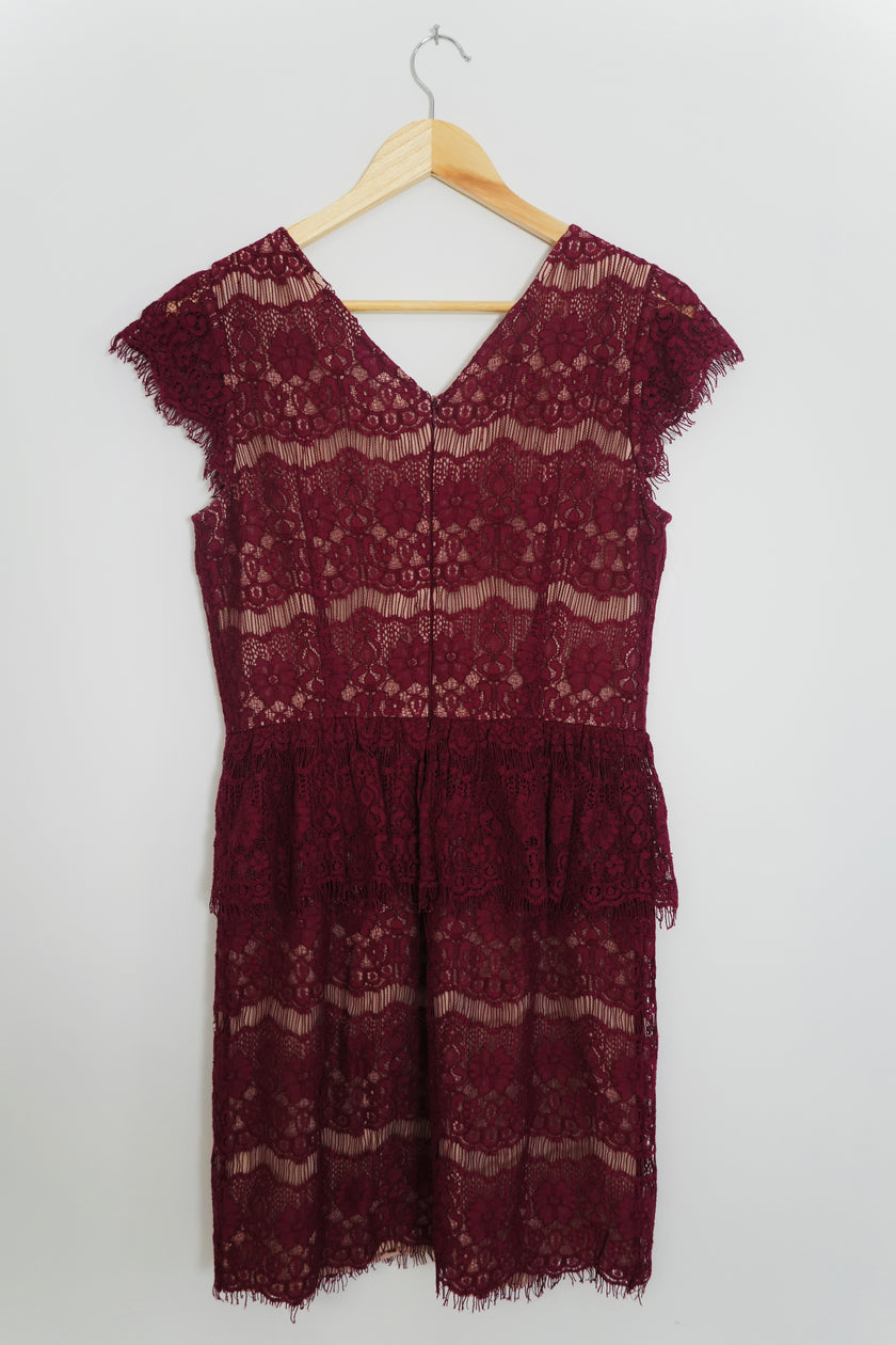 Maeve by Anthropologie Maroon Lace Peplum Dress Size Medium
