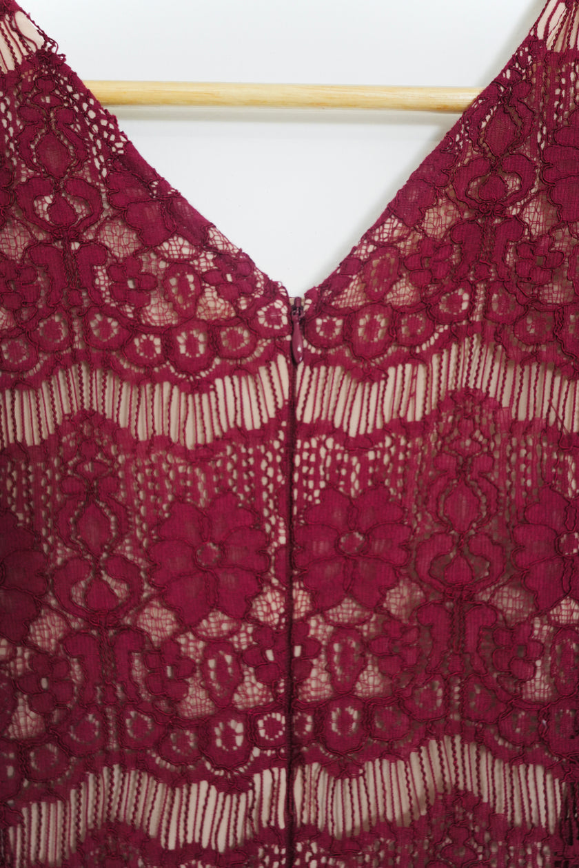 Maeve by Anthropologie Maroon Lace Peplum Dress Size Medium