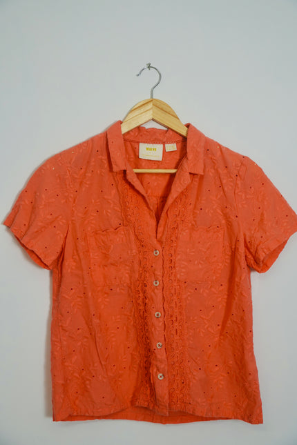 Maeve by Anthropologie Coral Embroidered Blouse Size 4