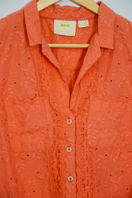 Maeve by Anthropologie Coral Embroidered Blouse Size 4