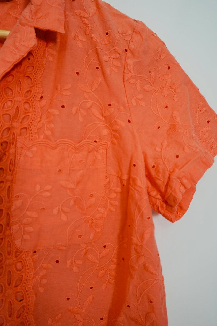 Maeve by Anthropologie Coral Embroidered Blouse Size 4