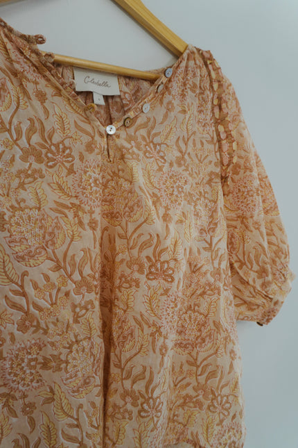 Cleobella Floral Smocked Blouse Size Small