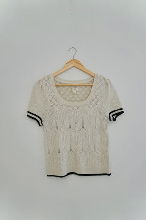 Maeve by Anthropologie Open Stitch Cream Sweater Top Size Large