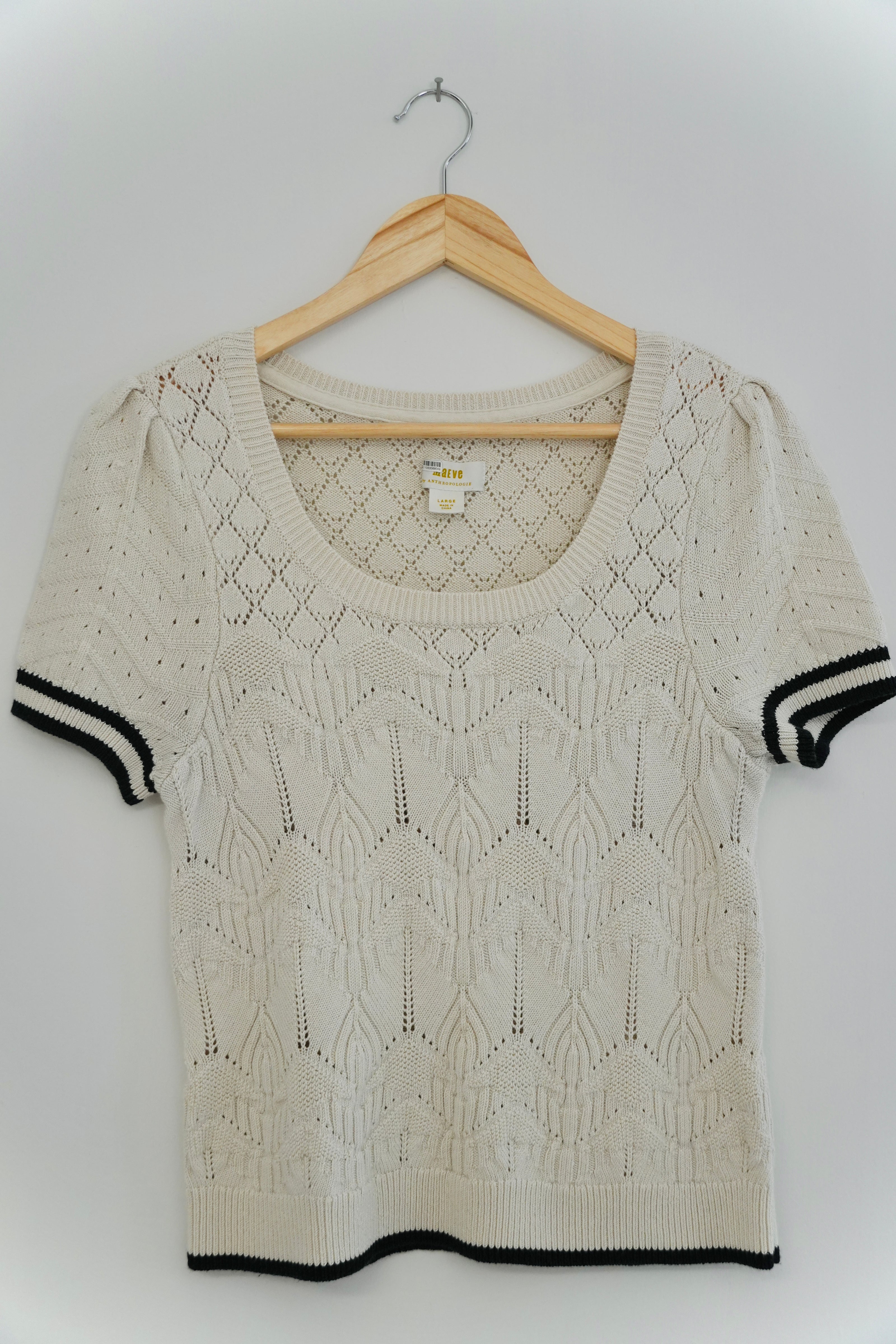 Maeve by Anthropologie Open Stitch Cream Sweater Top Size Large