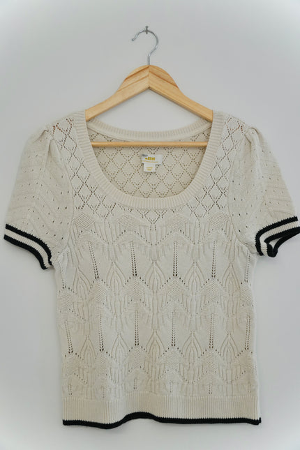 Maeve by Anthropologie Open Stitch Cream Sweater Top Size Large