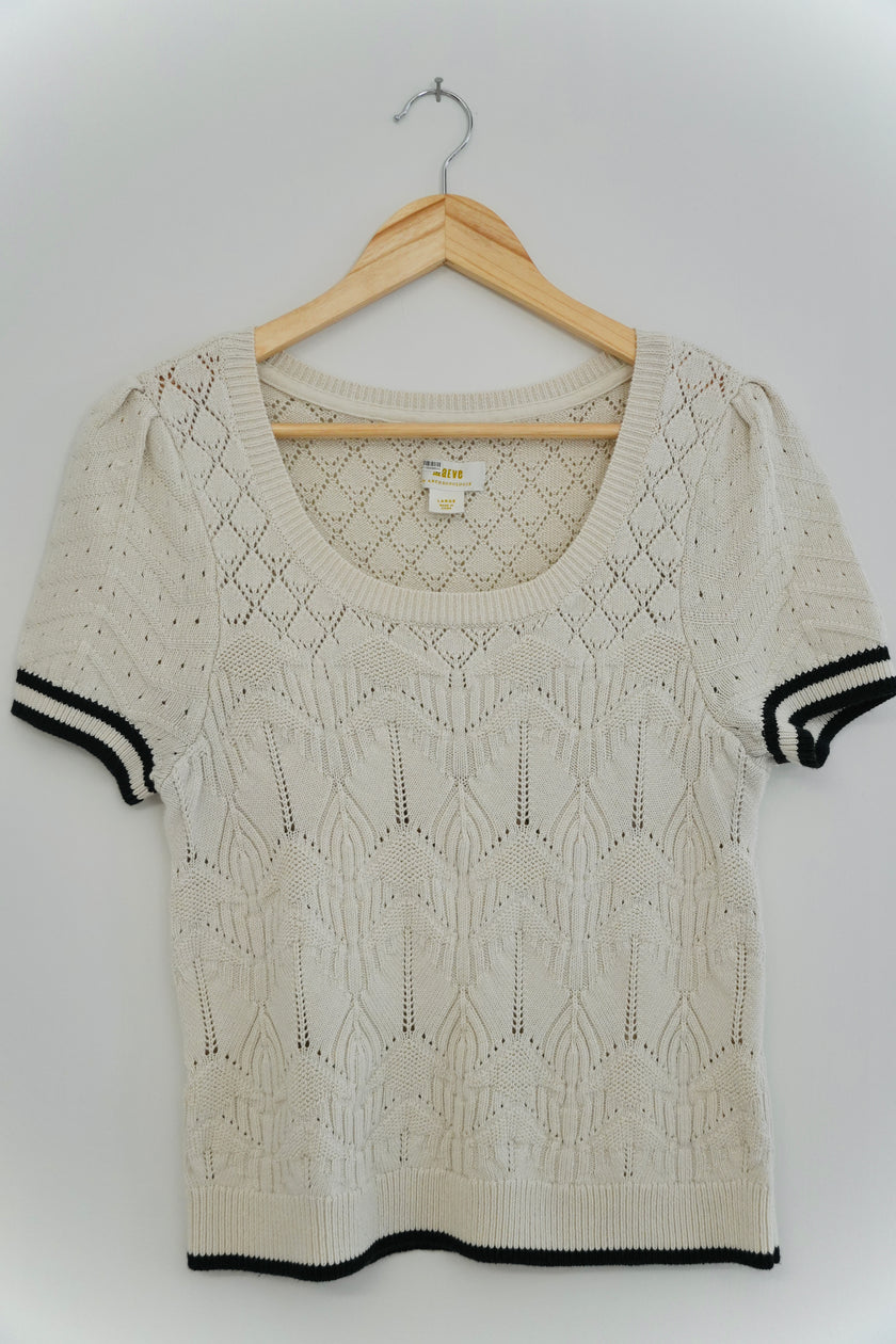 Maeve by Anthropologie Open Stitch Cream Sweater Top Size Large