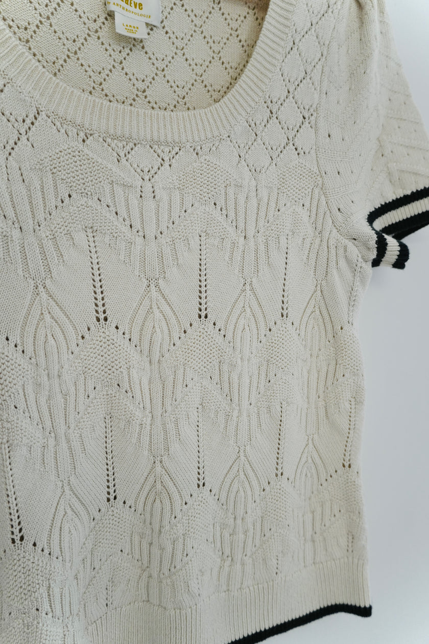 Maeve by Anthropologie Open Stitch Cream Sweater Top Size Large