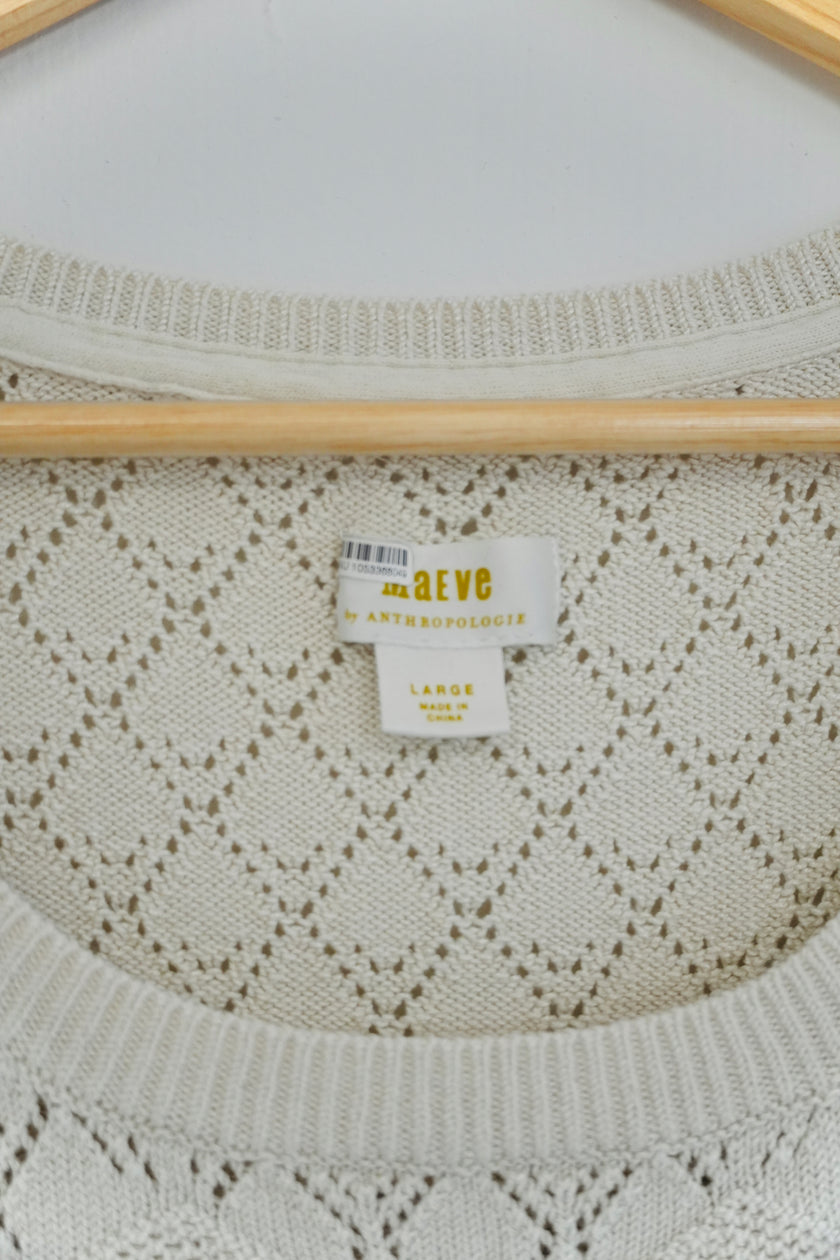 Maeve by Anthropologie Open Stitch Cream Sweater Top Size Large