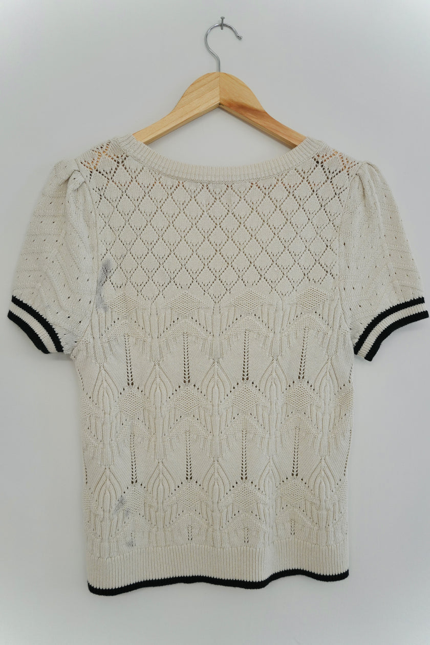 Maeve by Anthropologie Open Stitch Cream Sweater Top Size Large