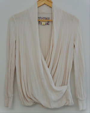 Maeve by Anthropologie Ivory Surplice Sweater Size Small