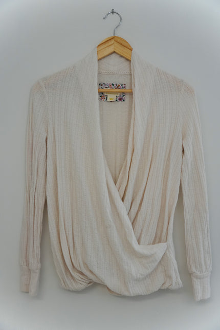 Maeve by Anthropologie Ivory Surplice Sweater Size Small