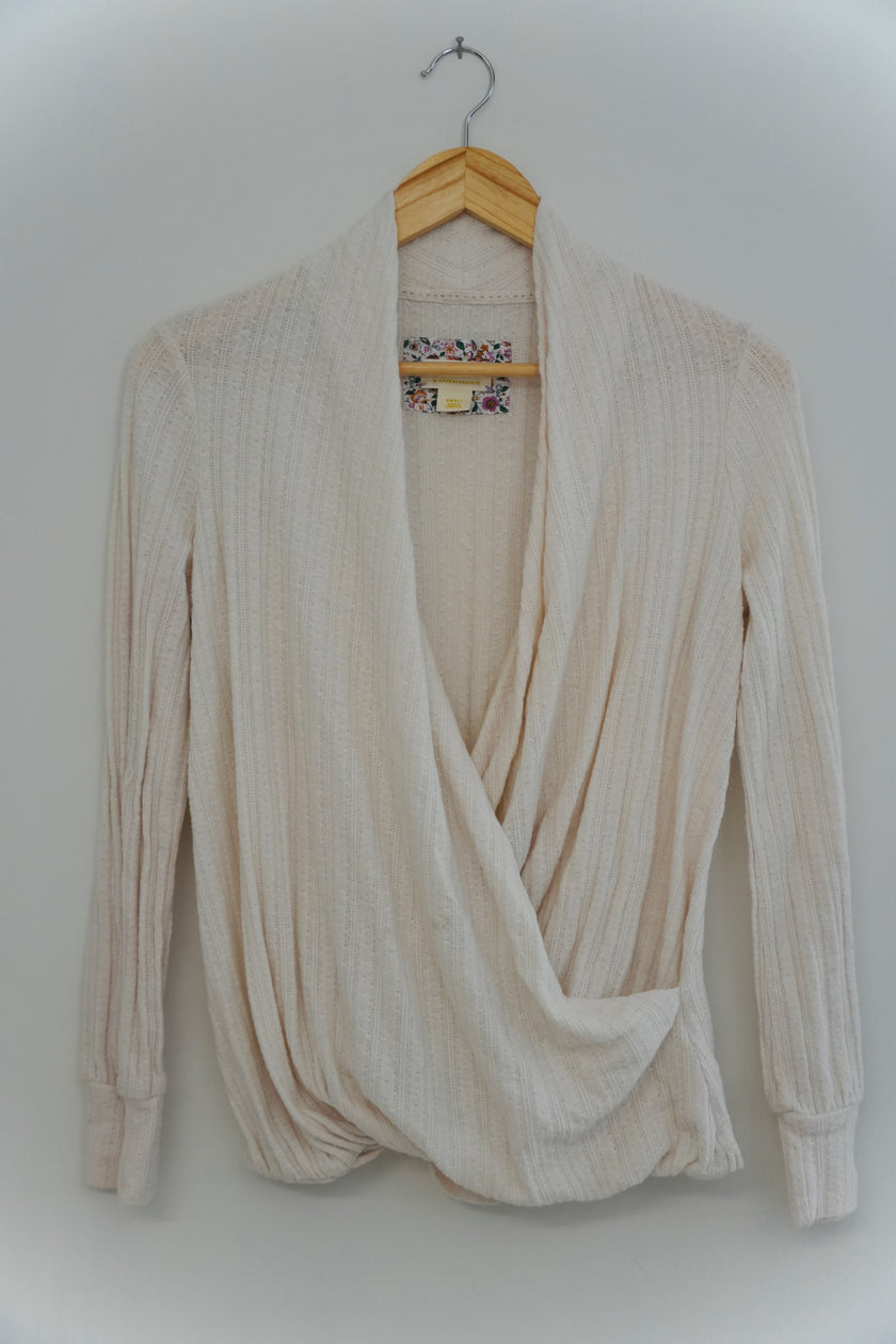 Maeve by Anthropologie Ivory Surplice Sweater Size Small
