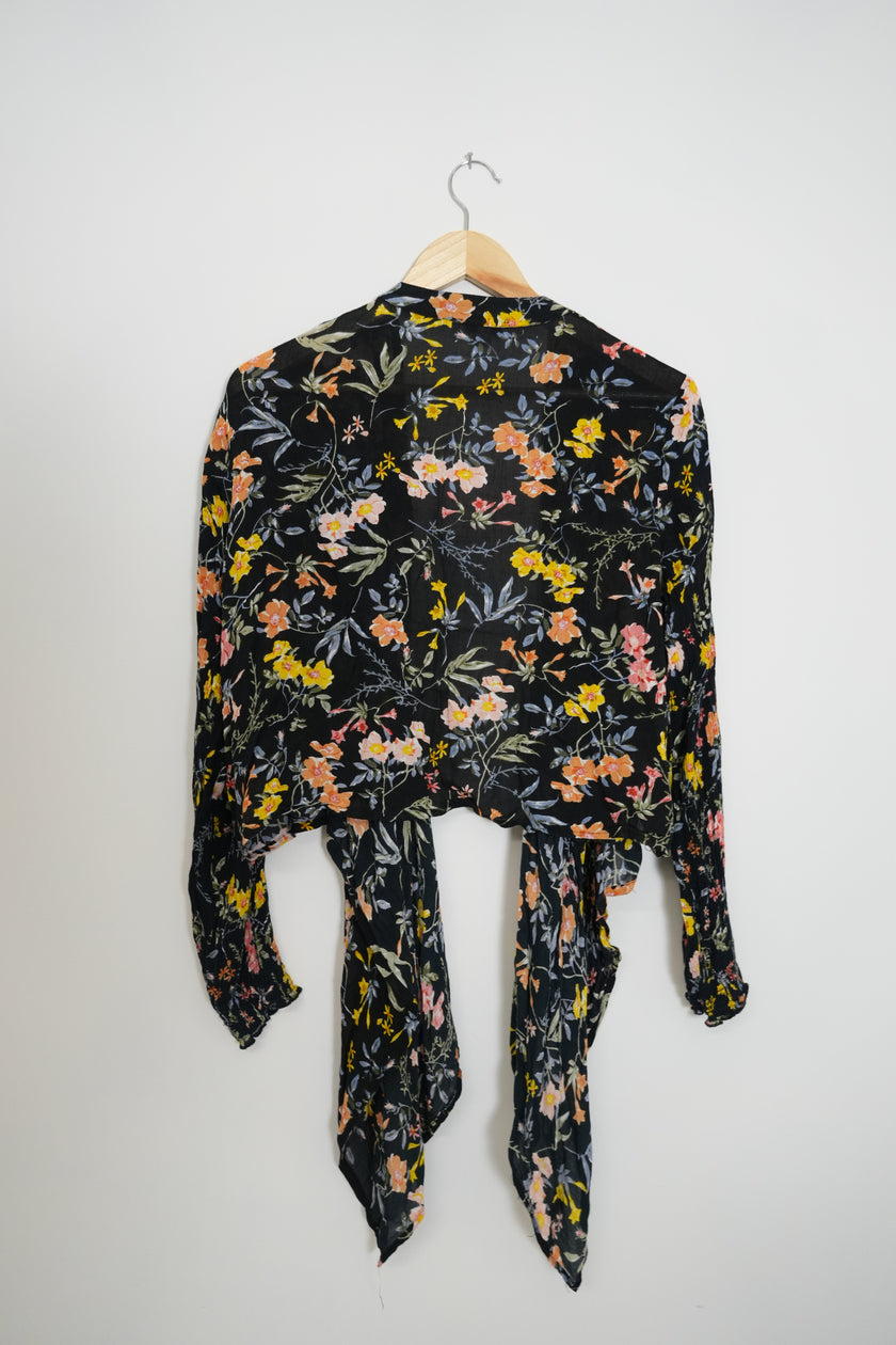 Patrons of Peace Black Floral Cardigan Size Medium