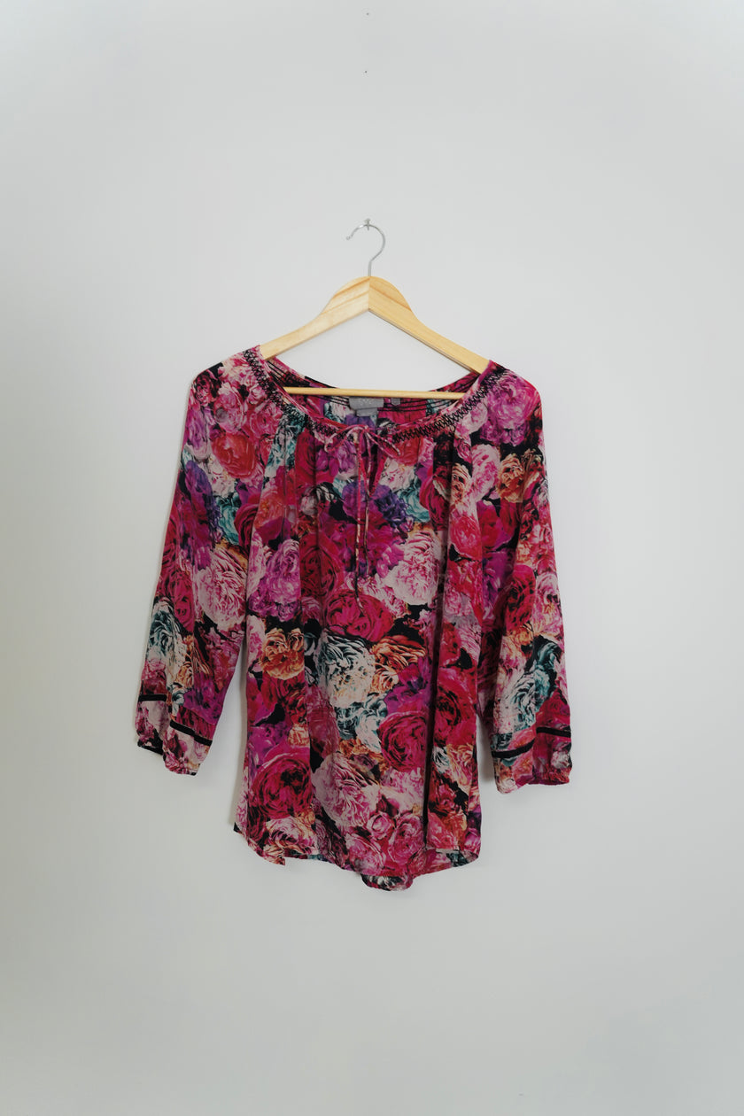 Vanessa Virginia 100% Silk Floral Blouse Size Medium