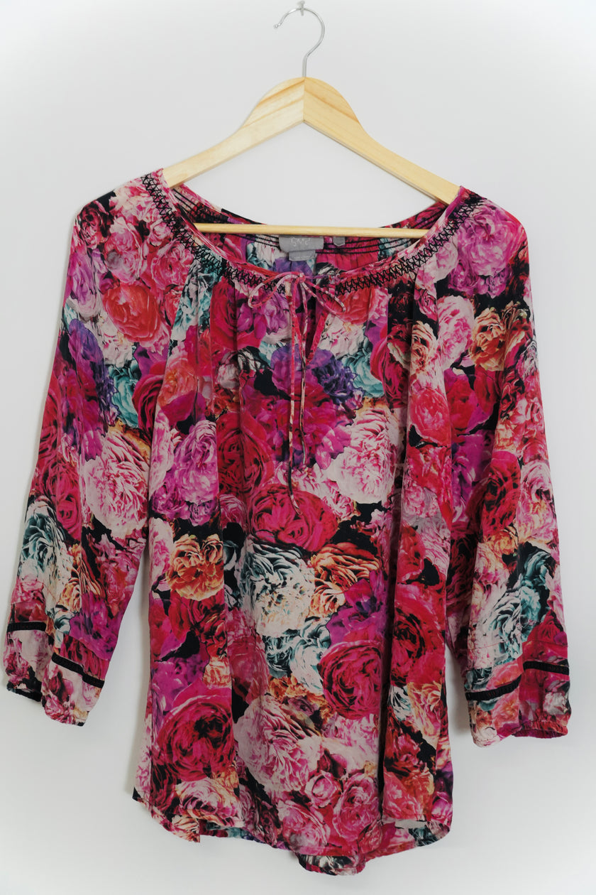 Vanessa Virginia 100% Silk Floral Blouse Size Medium
