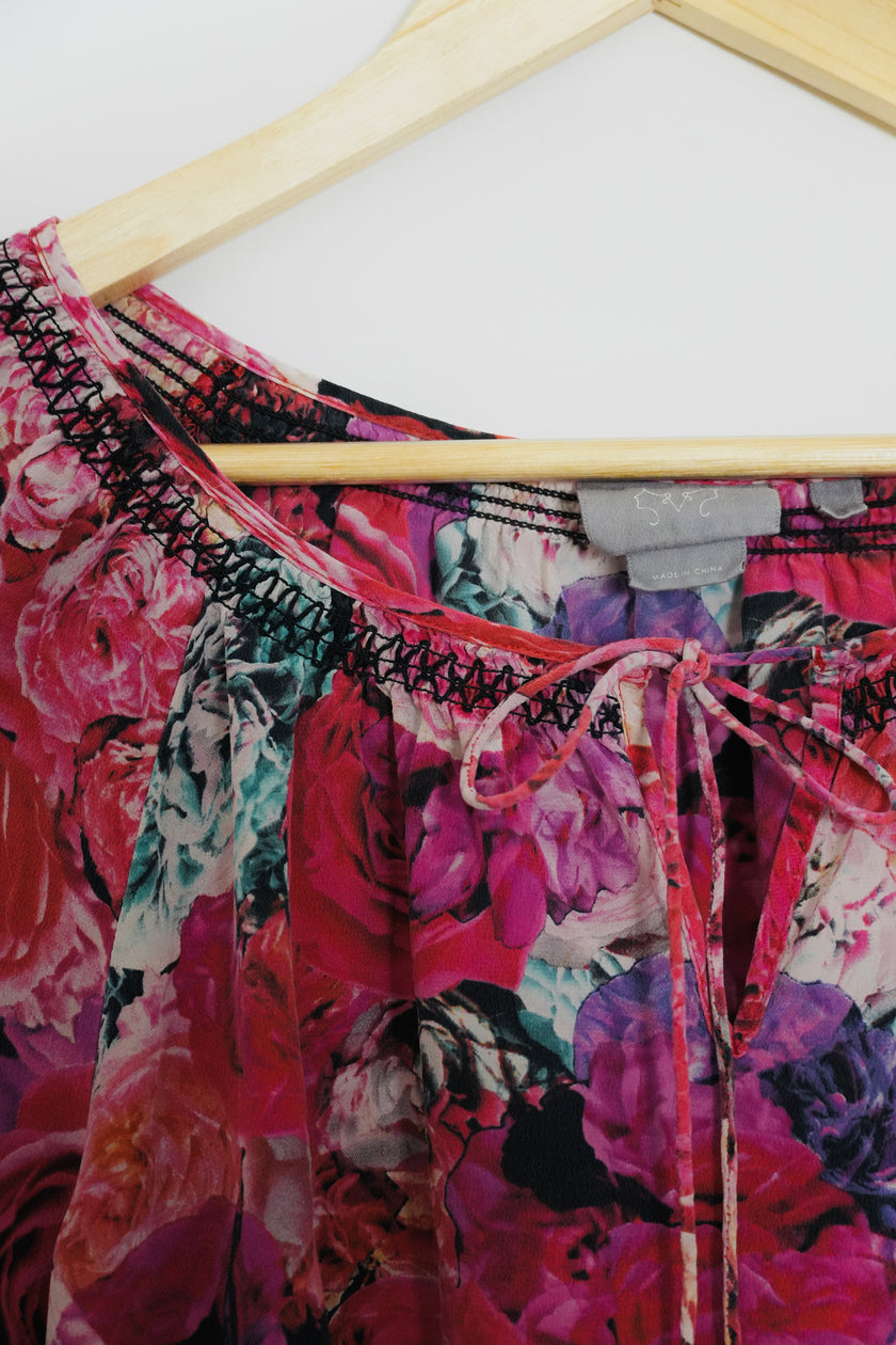 Vanessa Virginia 100% Silk Floral Blouse Size Medium