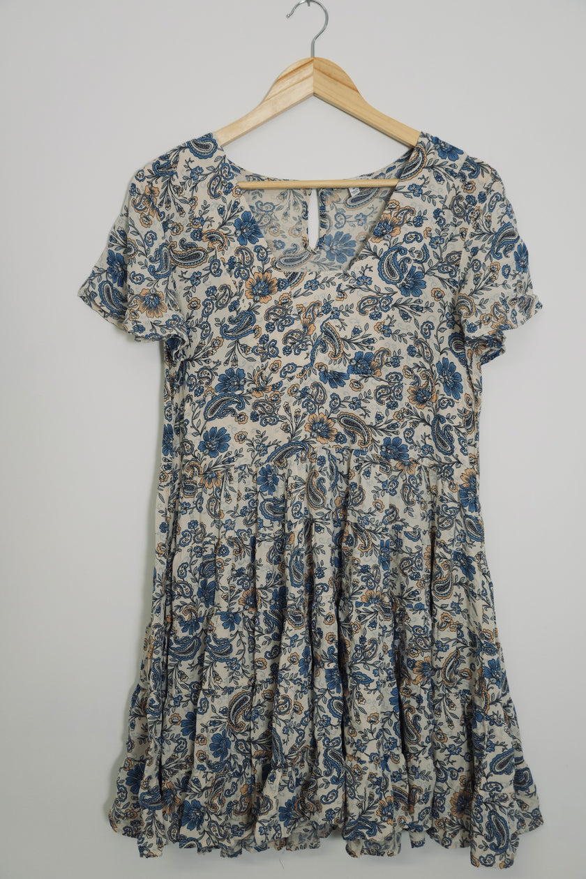 Patrons of Peace Blue and Yellow Paisley Dress Size Medium