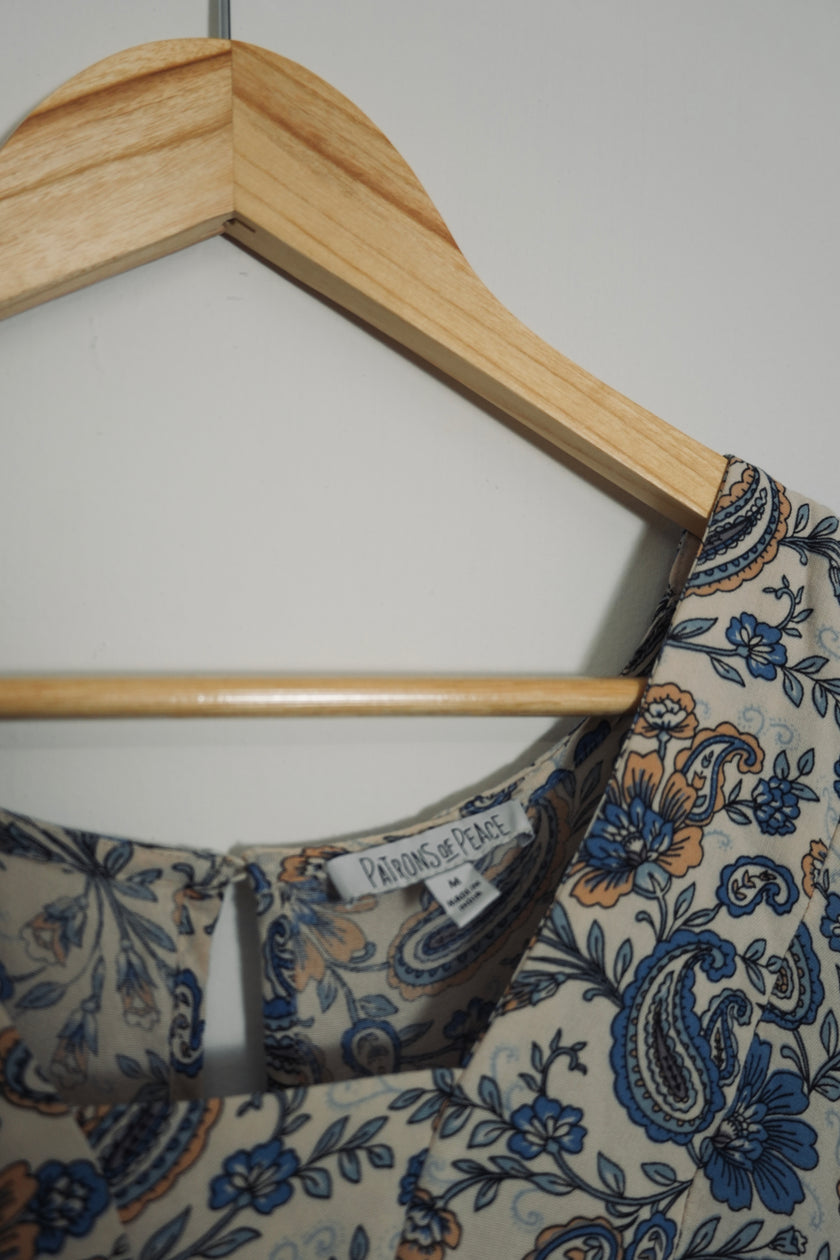 Patrons of Peace Blue and Yellow Paisley Dress Size Medium