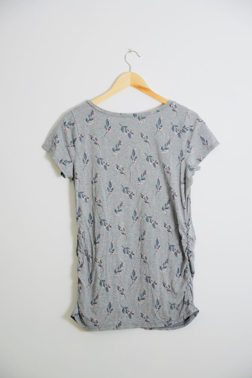 Motherhood Grey and Floral V-Neck T-Shirt Size Large