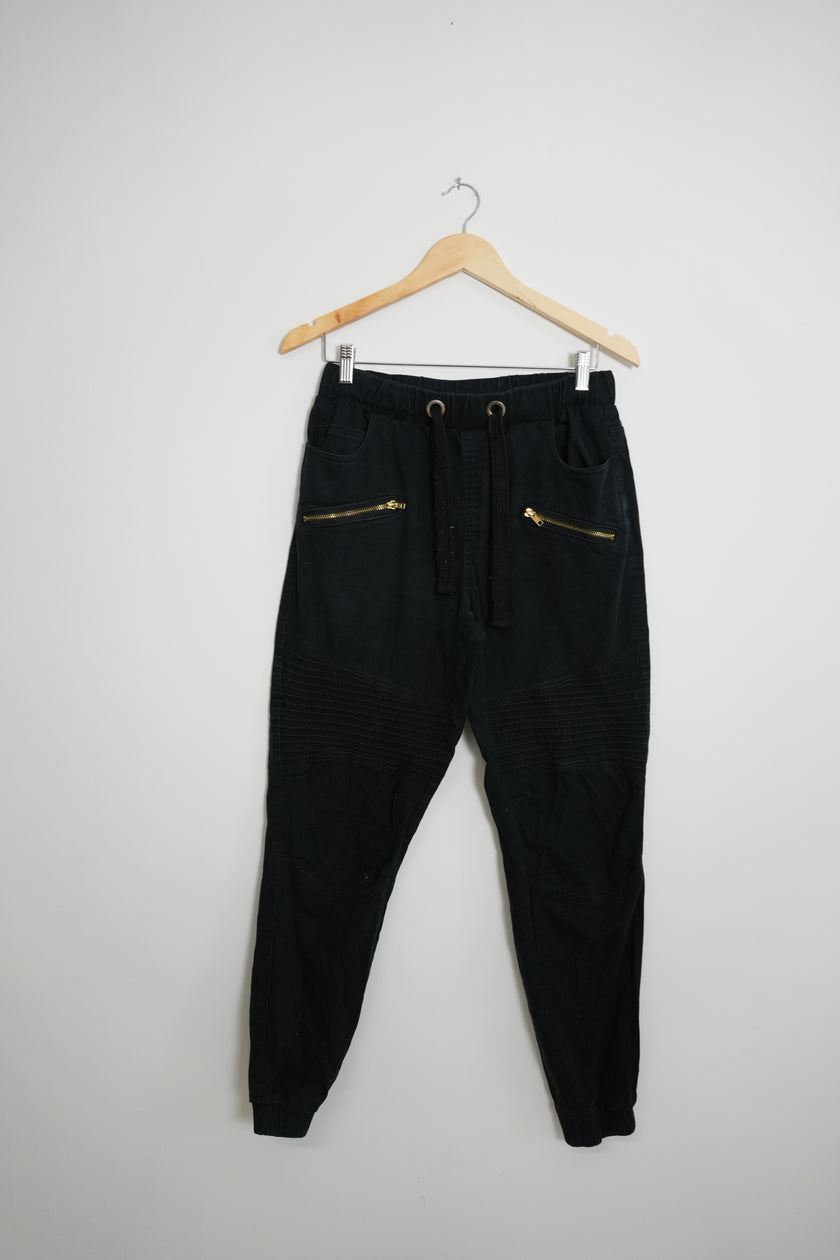 Men’s Vibes Gold Black Moto Slim Straight Jogger Pants Size Medium
