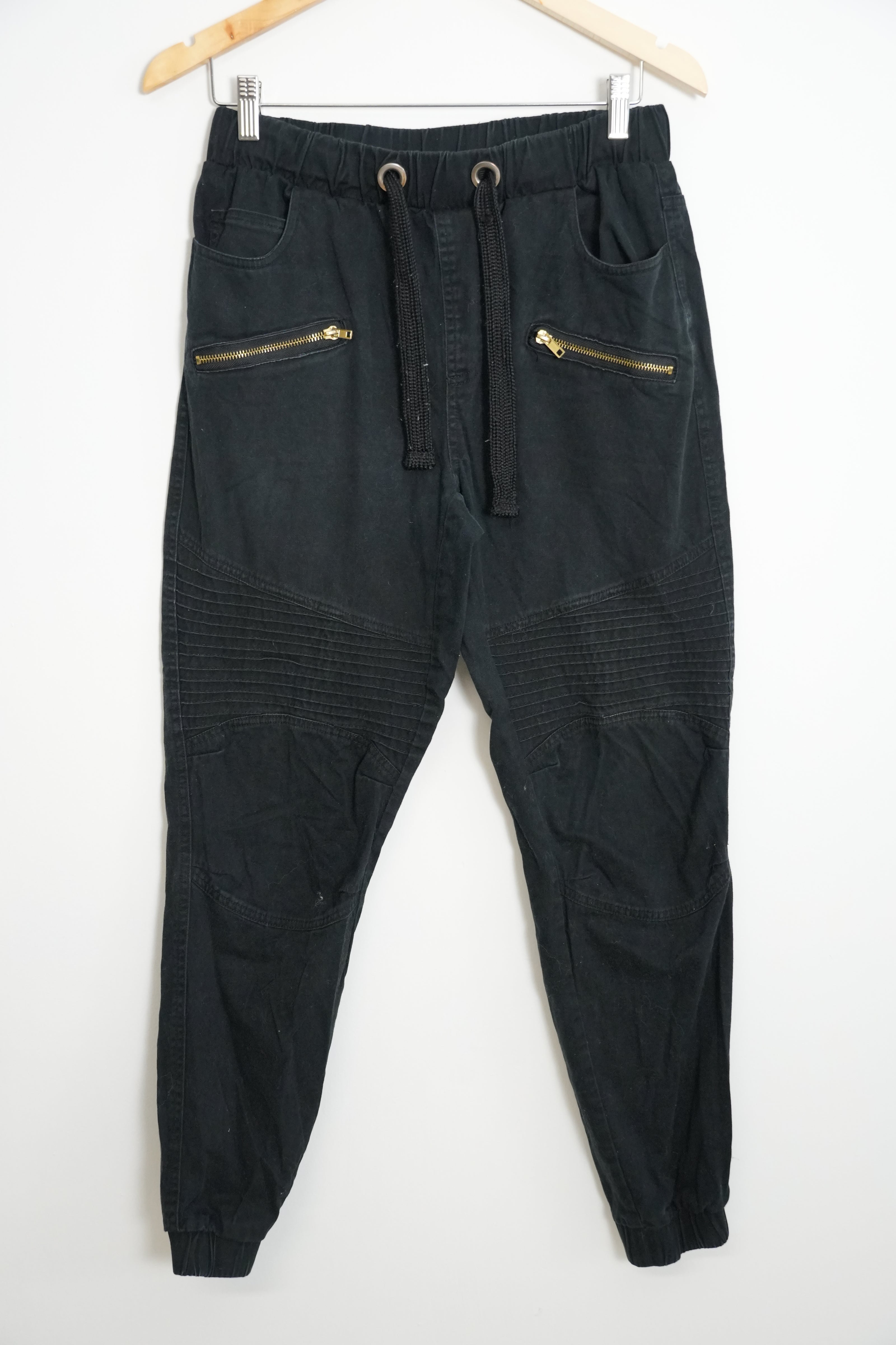 Men’s Vibes Gold Black Moto Slim Straight Jogger Pants Size Medium