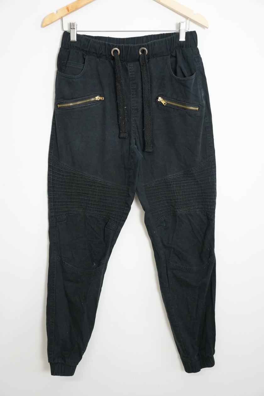 Men’s Vibes Gold Black Moto Slim Straight Jogger Pants Size Medium