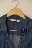 Susan Graver Button Front Shirt Womens Medium Petite Blue Ombre Dip Dye Roll Tab