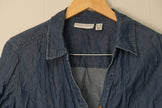 Susan Graver Button Front Shirt Womens Medium Petite Blue Ombre Dip Dye Roll Tab
