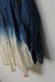 Susan Graver Button Front Shirt Womens Medium Petite Blue Ombre Dip Dye Roll Tab