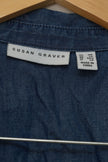 Susan Graver Button Front Shirt Womens Medium Petite Blue Ombre Dip Dye Roll Tab