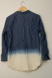 Susan Graver Button Front Shirt Womens Medium Petite Blue Ombre Dip Dye Roll Tab