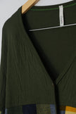 Cardigan Women Large Green Plaid Striped Mixed Media Colorblock Button Up