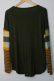 Cardigan Women Large Green Plaid Striped Mixed Media Colorblock Button Up